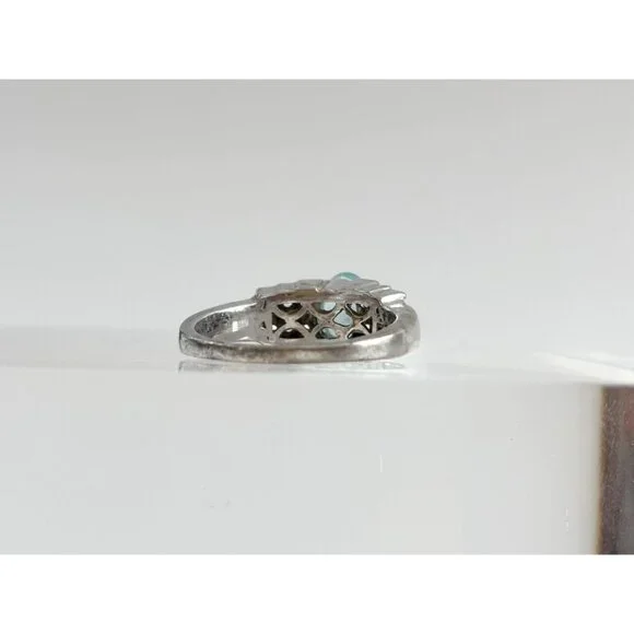 Natural Aquamarine Geoemtric 925 Sterling Silver Vintage Ring - sz 7.25 - Picture 5 of 16
